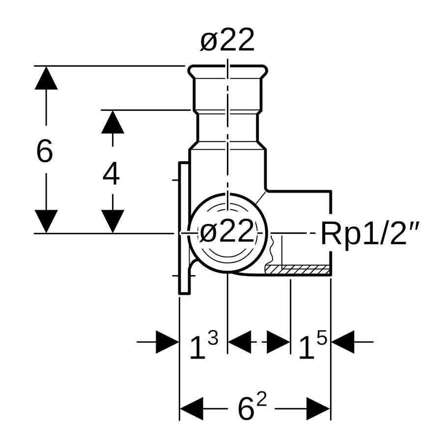 Artikelbild 3 des Artikels „Geberit Eckanschlusswinkel Mapress 90Gr, ES, DN 20/15/20, Durchmesser 22mm DN 20/15/20, Durchmesser 22 mm“