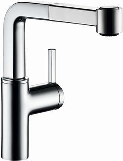 KWC Spültisch-Einhebelmischer AVA Ausl 205mm, vc, He. seitl., Ausz.-brause