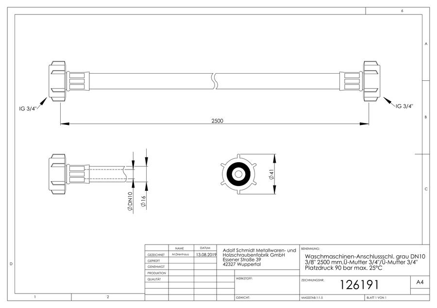 Artikelbild 2 des Artikels „ASW Wasch-/Spülmaschinen-Zulaufschlauch 2500mm, DN 10, 3/8