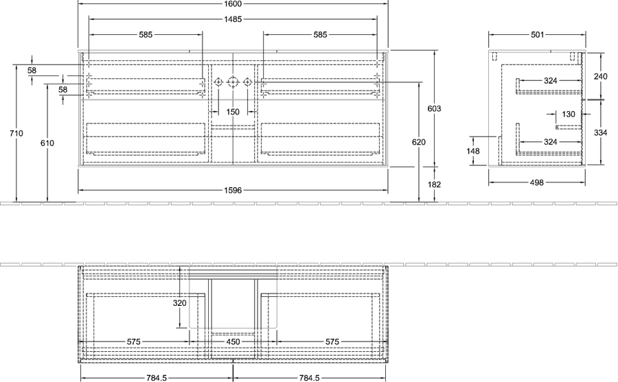 Artikelbild 3 des Artikels „V&B Waschtisch-Unterschrank Finion 160x60,3cm, Abd.-Pl. bla m, wh. m Lac Abdeckplatte black matt | white matt lacquer“