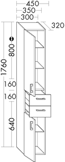Burgbad Hochschrank sys30 45x176x32cm, Sana, 2 Türen, 2 Schubladen