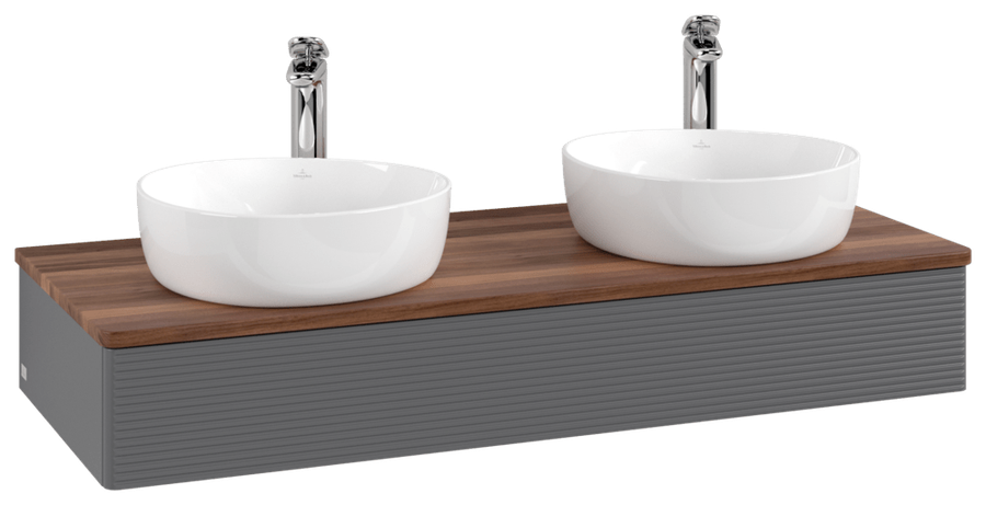 Artikelbild 2 des Artikels „V&B WT-Unterschrank m F-Struktur Antao 120x19x50cm, HL, WBP w wa, A m Lac Waschbeckenplattenfarbe warm walnut | anthracite matt lacquer“