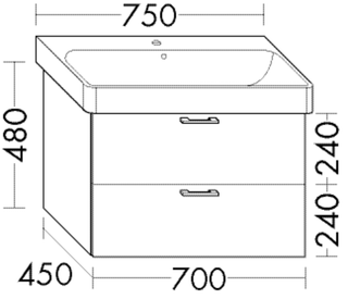 FORMAT Design WT-Unterschrank WVGA070 700x450x480mm, 1 L/1 Ausz., Ei Dek. Urb.