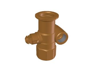 FL Dreiwegekugelhahn 1" IG x Flansch 44,5 und Abg. 3/4" AG und 1/2" IG