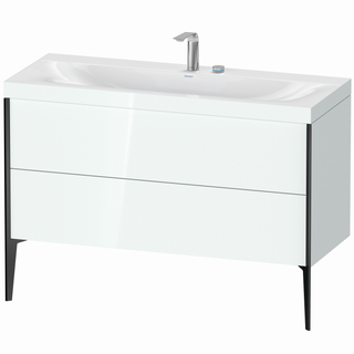 DU WTU XViu/Viu, 2 Ausz, 610x1200x480mm 2 HL, schw. m/ weiß hgl, Ra. 85 ES Nussb