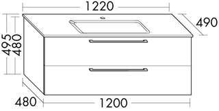 FORMAT Design Glas-WT m Unterschr. SEOI B:1220mm, basaltgrau matt, 2 Auszüge