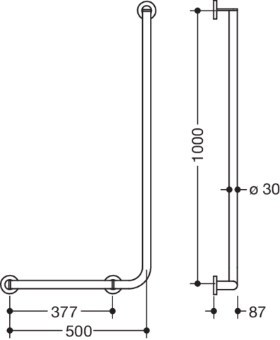 Artikelbild 3 des Artikels „HEWI Winkelgriff System 900 1000x500mm, E pb dg pgl matt, Ausf li 1000 x 500 mm | Edelstahl pulverbeschichtet dunkelgrau perlglimmer tiefmatt“