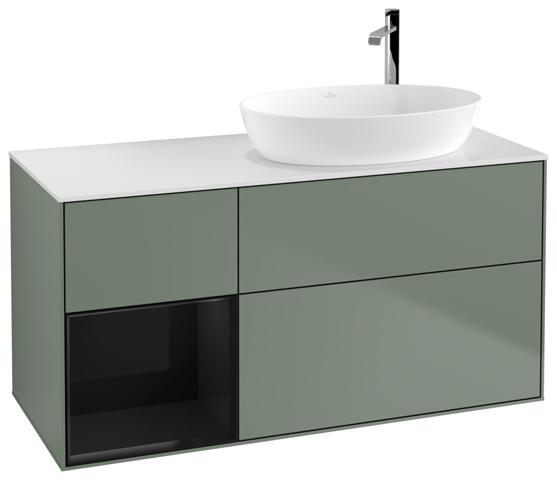 Artikelbild 1 des Artikels „V&B WT-Unterschrank Wandbel. Finion 120cm, Pl w m, Rg g bla Lac, Oli. m Lac Regal Glossy black lacquer | olive matt lacquer“