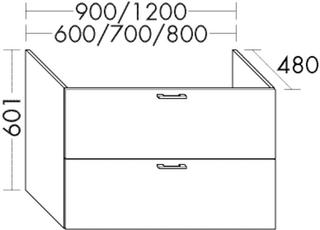 Burgbad Waschtischunterschrank Diago 60x60,1x48cm, sw Hochglanz, 2 Auszüge