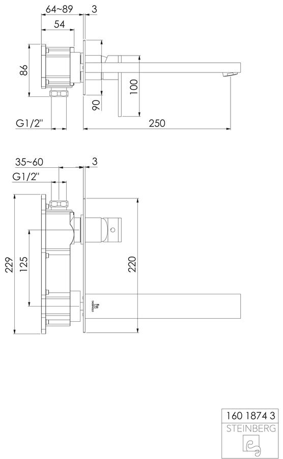 Artikelbild 2 des Artikels „Steinberg Fertigmontageset Serie 160 Ausl. 250mm, WT-Wand-EHM, chrom Ausladung 250 mm“