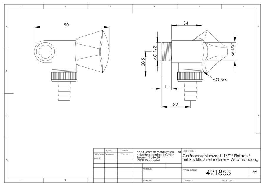 Artikelbild 2 des Artikels „ASW Zapfhahn-Anschlussventil MS vc, 1/2