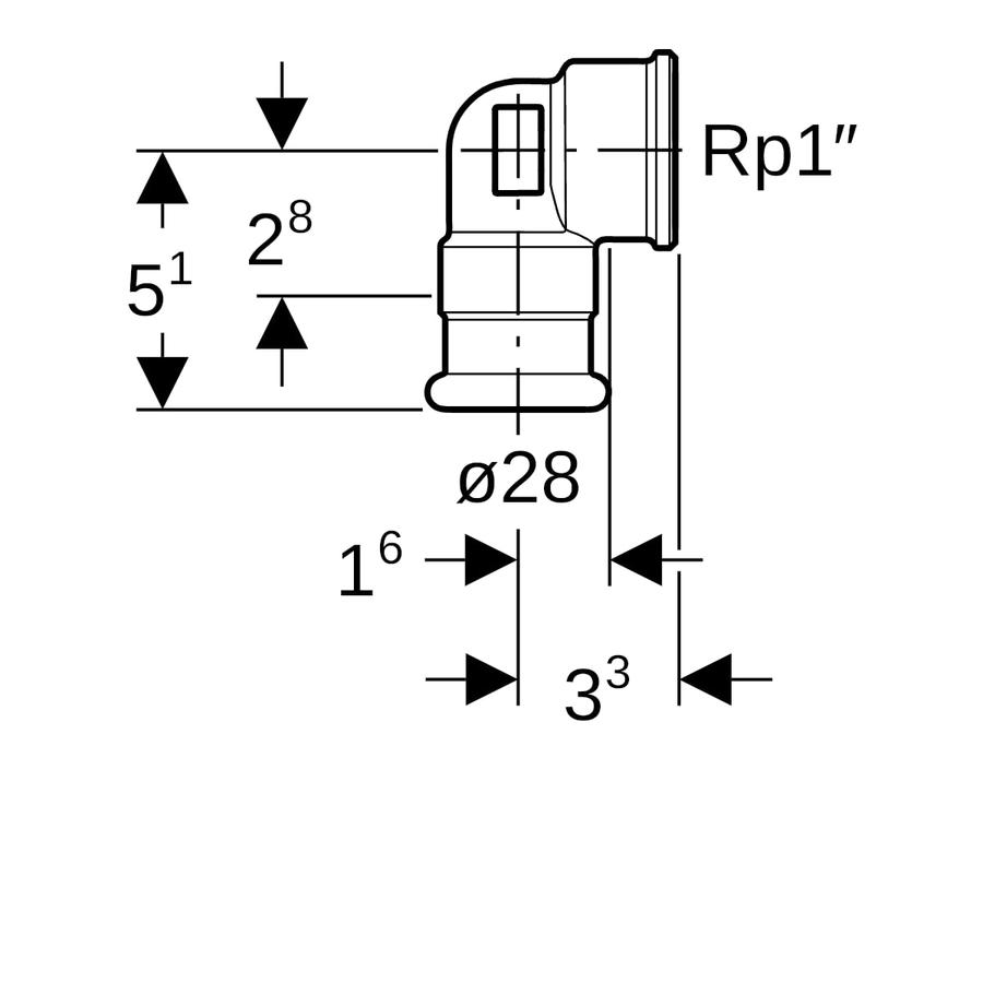 Artikelbild 3 des Artikels „Geberit Übergangswinkel Mapress 28mmxRp 1, Cu, 90G, m IG, Rotguss 28 mm x Rp 1“