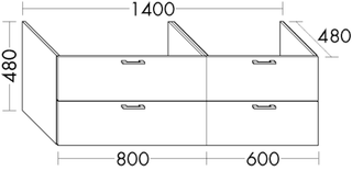 Burgbad Waschtischunterschrank sys30 140x48x48cm, 2 Schubladen/Auszüge, Diago