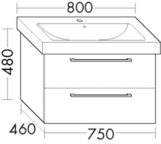 FORMAT Design WT-Unterschrank WUMA075 750x480x460mm, 1 L/1 Ausz., Ei Dek. Mer