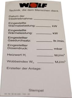 Wolf Aufkleber Einstellwerte für NG/GU/GG