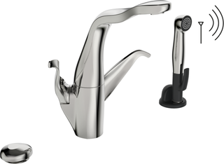 Hansa Spt-Elek-Arm. ALESSI Swan by HANSA schw, A 181mm, m Brause, Hybridfkt., chr