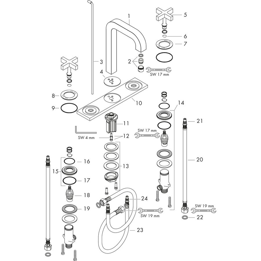 Artikelbild 7 des Artikels „hansgrohe 3-L-WT-Arm. 170 Axor Citterio m A 140mm, m KrG, ZugstAblGar, Pl., chr chrom“