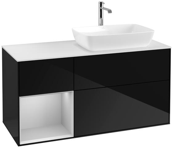 Artikelbild 1 des Artikels „V&B Waschtisch-Unterschrank Finion 120cm, Pl w m, Rg lg G m La, glo bla Lac Regal Light grey matt lacquer | glossy black lacquer“