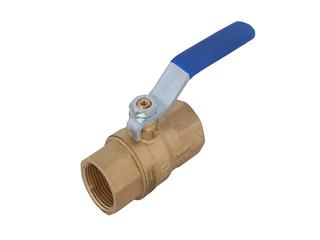 Schlösser Kugelhahn 6105 DN 32, 94mm, Stahlgriff blau, MS-blank