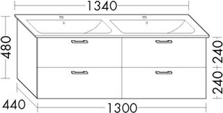 Burgbad Waschtischunterschrank Diago 130x48x44cm, gr ma, 2 Schubl/2 Auszüge