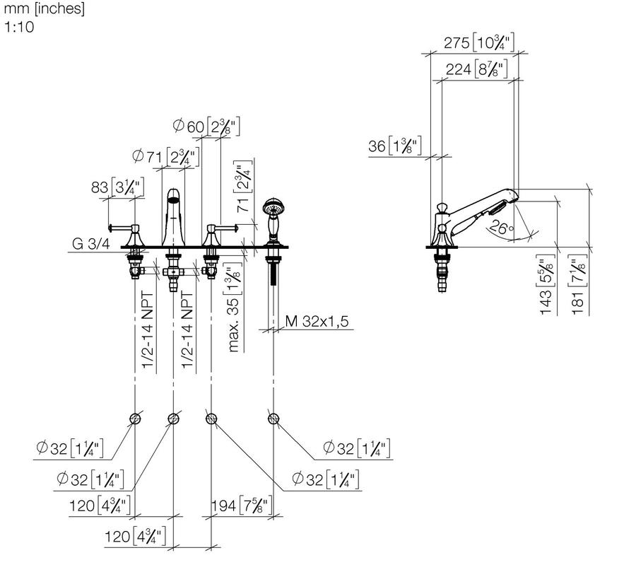 Artikelbild 3 des Artikels „Dornbracht Wannen-4-L-Arm. Madison Flair f Wannenrand/Fliesenrandmontage, MS geb. Messing gebürstet“