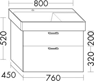 Burgbad Waschtischunterschrank Diago 76x52x45cm, re, we hgl, 1 Lade/1 Auszug