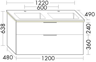 Burgbad LED MG-DWT US-Set Eqio 122x63,8x49cm, 1 L/AZ, WT we, Lac ma