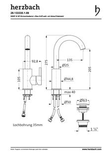 Herzbach WT-Einhebelmischer Deep IX L, m schw. Ausl, ES ge, m Uni-Push-Abl.