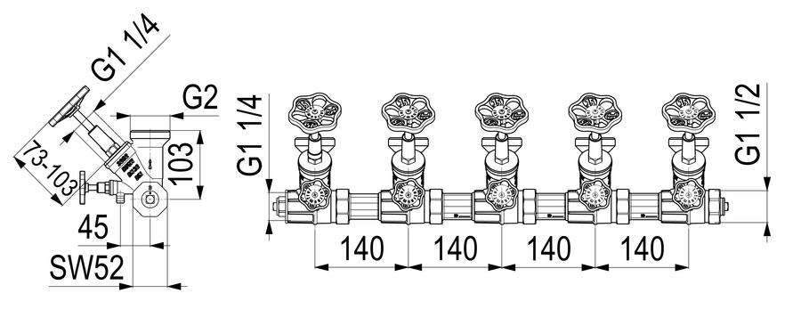 Artikelbild 2 des Artikels „Schlösser ATV-Verteiler 5-fach, DN 32, G 1 1/4x2, ohne Rinne 5-fach | DN 32, G 1 1/4 x 2“
