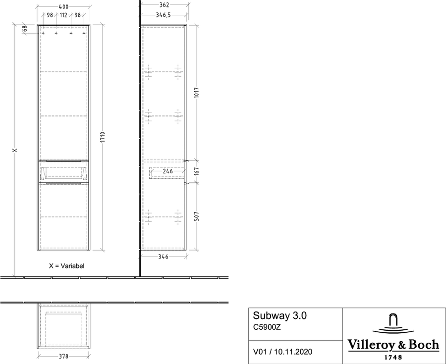 Artikelbild 3 des Artikels „V&B Hochschrank Subway 3.0 40x171x36,2cm, Sch li./Griff vo bl., sof Schanier links/Griff Volcano black | soft green“