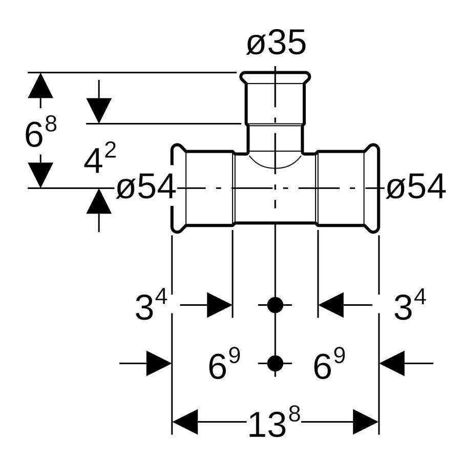 Artikelbild 3 des Artikels „Geberit T-Stück Mapress C-Stahl d= 54x35x54mm, reduziert Ø 54 x 35 x 54 mm“