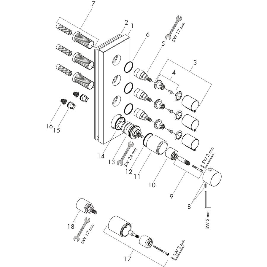 Artikelbild 3 des Artikels „hansgrohe Fertigmontageset Axor Starck UP-Therm., eck., 3 Verbr., pol. r gol polished red gold“