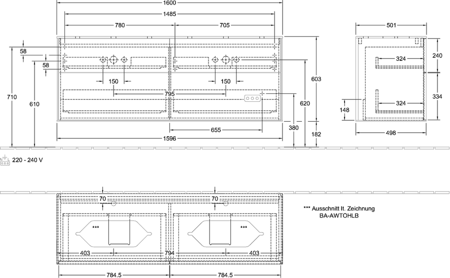 Artikelbild 3 des Artikels „V&B WT-Unterschrank Wandbel. Finion 160x60,3cm, Abd.-Pl. wh. m, bla m Lac Abdeckplatte white matt | black matt lacquer“