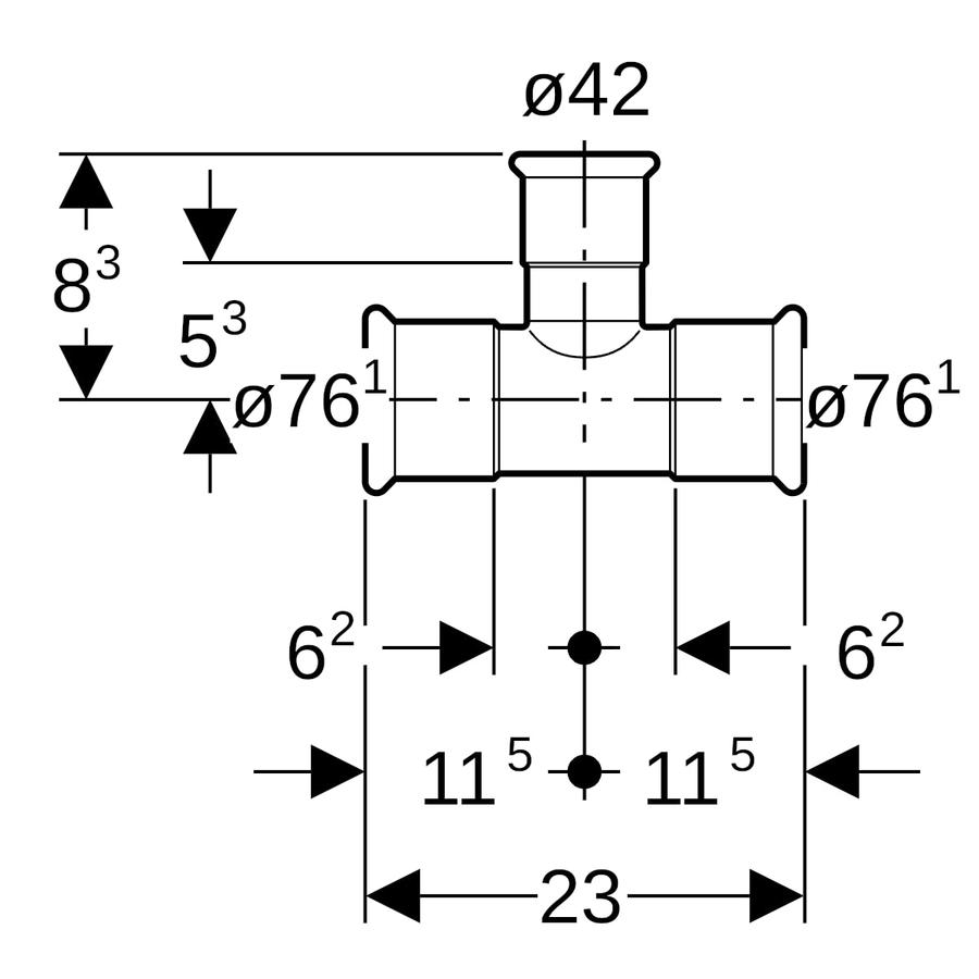 Artikelbild 3 des Artikels „Geberit T-Stück Mapress d 76,1x42x76,1mm, red., labs-f, ES Ø 76,1 x 42 x 76,1 mm“