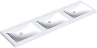 AR Reihenwaschtisch, QUADRO, MIRANIT, 2100x125x530 mm, 3 Mulden re-eckig, Hl.