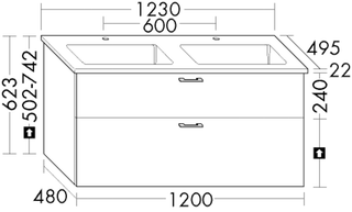 Burgbad Keramik-DWT-Set Bel sys30 123x62,3x49,5cm, 1 Lade/Ausz., Aqua