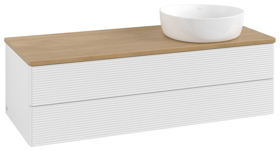 Artikelbild 2 des Artikels „V&B WT-Unterschrank m F-Struktur Antao 120x36x50cm, WBP hon. Oa, glo wh. Lac Waschbeckenplattenfarbe honey oak | glossy white lacquer“