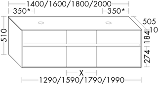 Burgbad WT-Unterschrank rc40 Solitaire 200x51x50,5cm, lac hgl, 3 Schubl./Ausz.