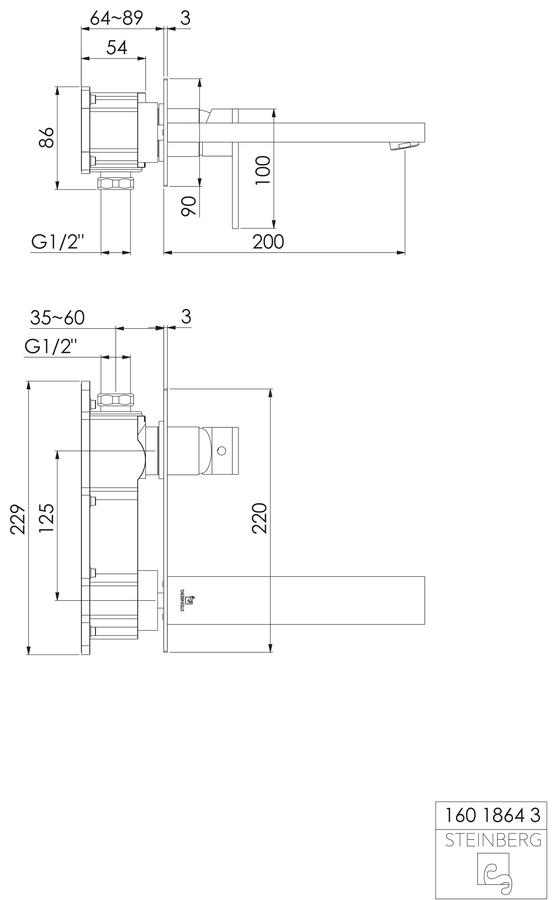 Artikelbild 2 des Artikels „Steinberg Fertigmontageset Serie 160 Ausl. 205mm, WT-Wand-EHM, chrom Ausladung 205 mm“