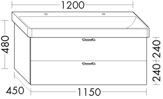 FORMAT Design WT-Unterschrank WVGA115 1150x450x480mm, 1 L/1 A, mar Dek. Trüf.