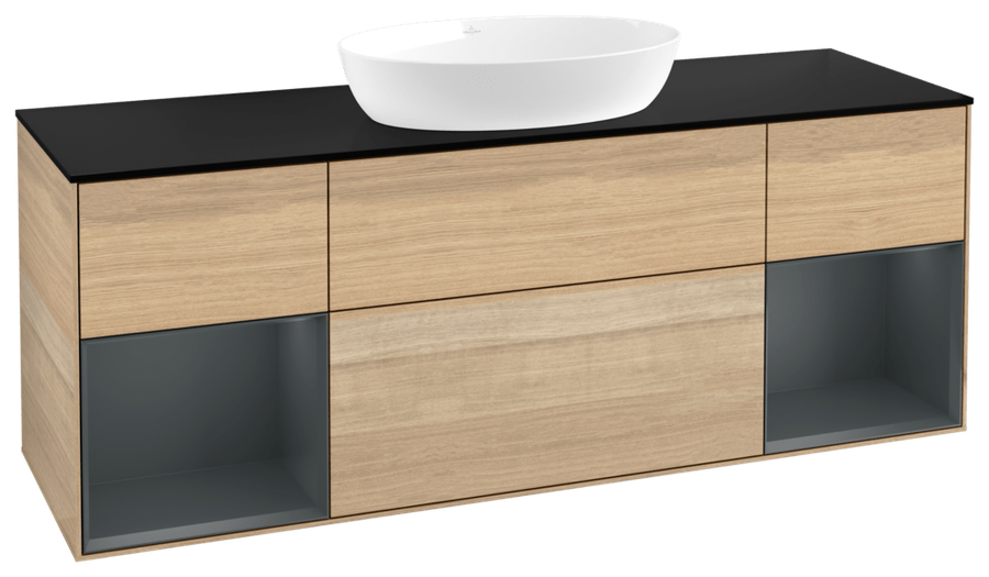Artikelbild 1 des Artikels „V&B WT-Unterschrank Wandbel. Finion 160cm, Pl bla m, Reg md m Lac, Oa ven Regal Midnight matt lacquer | oak veneer“