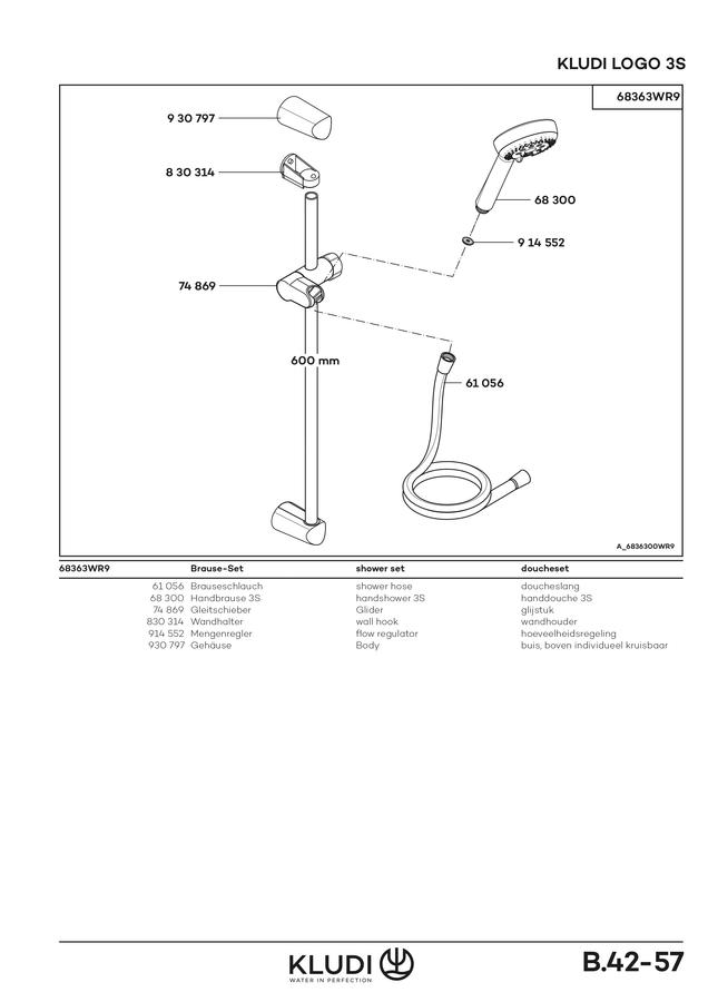 Artikelbild 4 des Artikels „Kludi Logo Brause-Set 3S 600mm Stange, Durchfl.-menge 8 l/m., chr chrom“