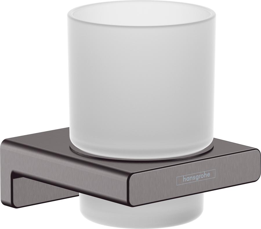Artikelbild 1 des Artikels „hansgrohe Zahnbecher AddStoris m Gl., Wandmont., Met., brush. bla vc brushed black chrome“