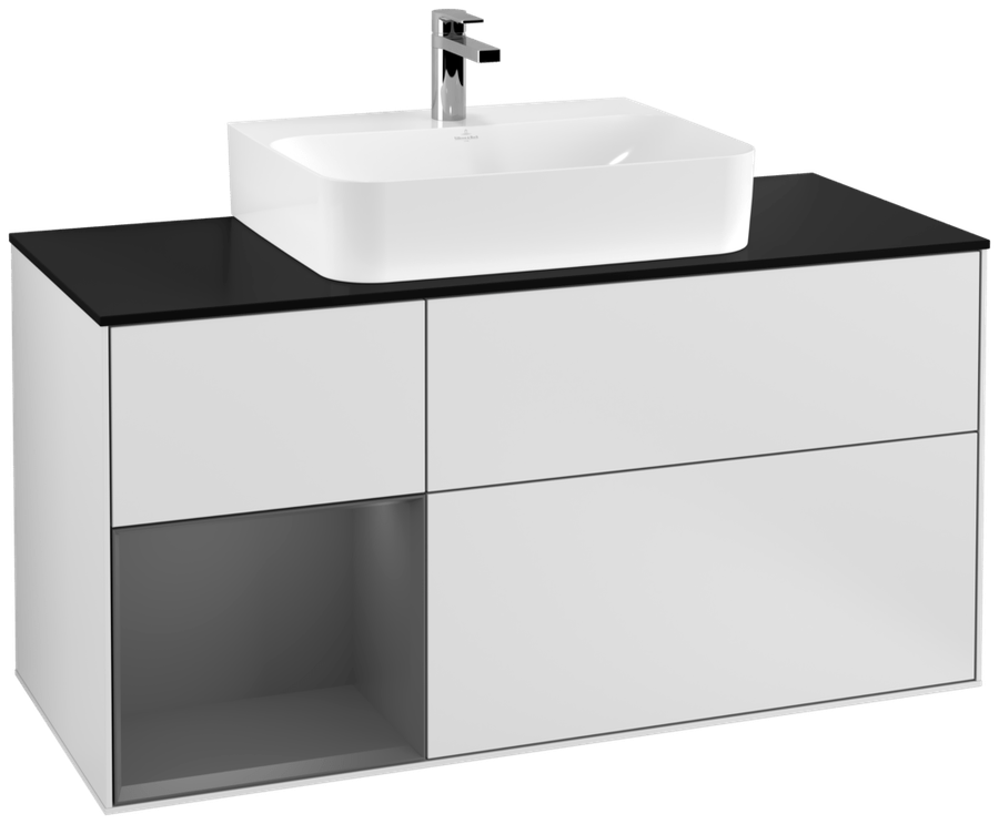 Artikelbild 1 des Artikels „V&B Waschtisch-Unterschrank Finion 120cm, Pl b m, Rg l A m, wh. m Lac Regal links Anthracite matt | white matt lacquer“