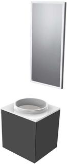EMCO Mineralguss-Gäste-Waschtisch-Set Ø 450 mm, Türgriff links, ohne Armaturenbohrung, LED-Lichtspiegel