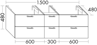 Burgbad Waschtischunterschrank sys30 150x48x48cm, 3 Schubladen/Auszüge, Echo