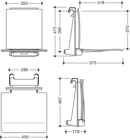 Artikelbild 4 des Artikels „HEWI Einhängesitz System 800 K 450x449x561, Sitzfl. u Rückenl. signalw. 450 x 449 x 561 mm | Sitzfläche und Rückenlehne signalweiß“
