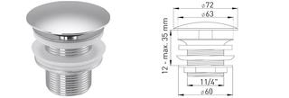 FRANK Schaftventil 1 1/4x 63mm, o ÜLS, d 72mm, S-Vtl. 60mm