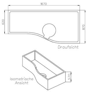 Schedel Wannenträger Polypex Gala 170x90/65cm, rechts, Höhe 57cm