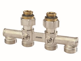 Flamco Zweirohr-Hahnblock D1 G 3/4 AG EKxG 1/2 AG, 4f, DG, m A-Nippel